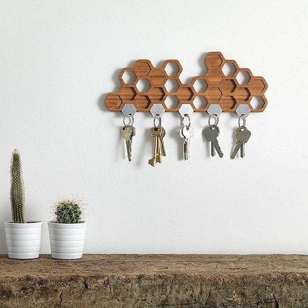 Honeycomb Key Holder, Magnetic Key Shelf, Front Hall Key Shelf, Entryway Key Storage, Hexagon Key Shelf, Wood Key Holder, Slim Key Shelf