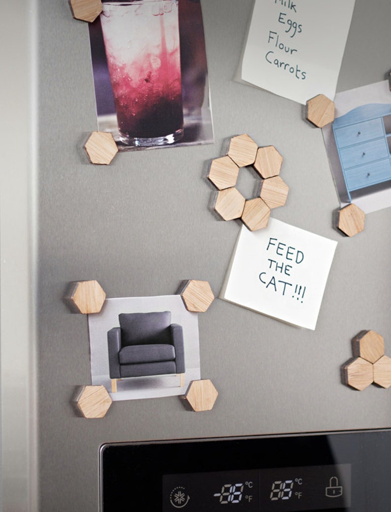 Hexagon Magnets, Neutral Magnets, Minimalist Magnets, Wood Magnets, Simple Magnets, Modern Fridge Magnets, Brown Refrigerator Magnets image 7