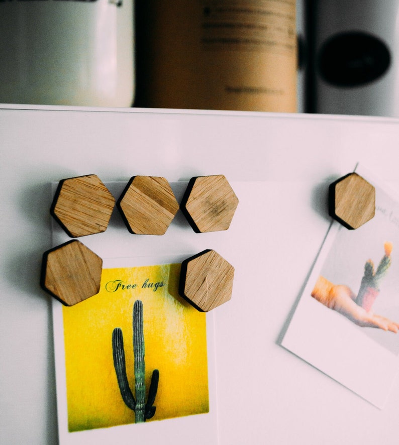 Hexagon Magnets, Neutral Magnets, Minimalist Magnets, Wood Magnets, Simple Magnets, Modern Fridge Magnets, Brown Refrigerator Magnets image 3