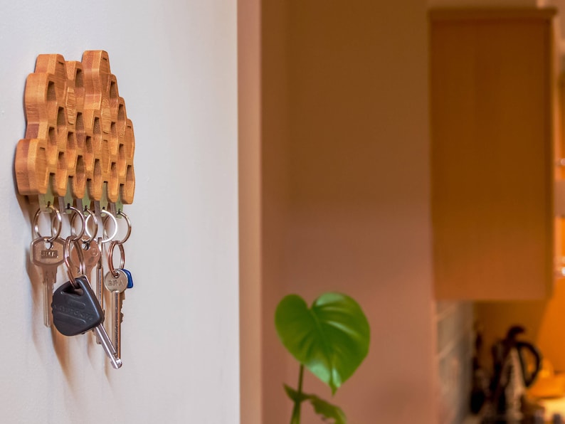 Honeycomb Key Holder, Magnetic Key Shelf, Front Hall Key Shelf, Entryway Key Storage, Hexagon Key Shelf, Wood Key Holder, Slim Key Shelf image 4