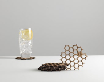 Honeycomb Coasters, Bamboo Coaster Set, Hexagon Coasters, Beehive Coasters, Wood Coasters, Geometric Coaster Set, Honeybee Coasters