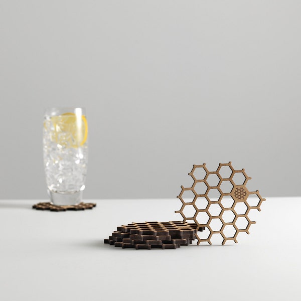 Bamboo Honeycomb Coasters: Geometric Beehive Coaster Set
