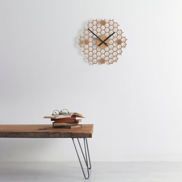 Silent Honeycomb Clock, Wooden Wall Clock, Beehive Clock, Bumblebee Clock, Wood Hexagon Clock, Geometric Clock, Minimalist Wall Clock