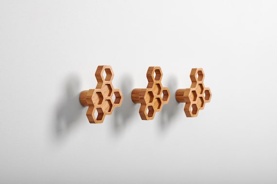 Honeycomb Wall Hooks Set Hexagon Wall Hooks Wood Wall Pegs Single Wall Hook Modern Wall Hook Wall Towel Hook Scarf Hook Bee Coat Hook Etsy