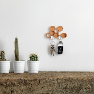 Honeycomb Magnetic Key Holder: Bamboo Wall Rack, Handmade in UK