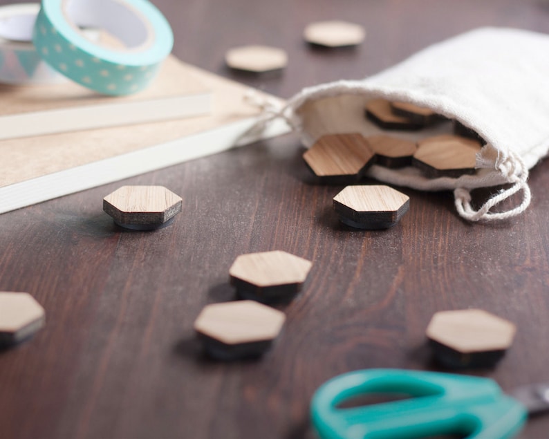 Hexagon Magnets, Neutral Magnets, Minimalist Magnets, Wood Magnets, Simple Magnets, Modern Fridge Magnets, Brown Refrigerator Magnets image 4