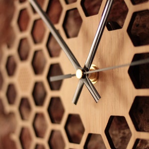 Silent Honeycomb Clock, Wooden Wall Clock, Beehive Clock, Bumblebee Clock, Wood Hexagon Clock, Geometric Clock, Minimalist Wall Clock image 5