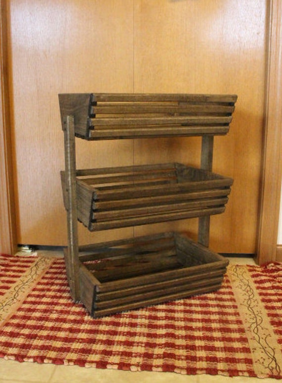 Vegetable Storage Wooden Basket Large 3 Tiered Jacobean Image 0