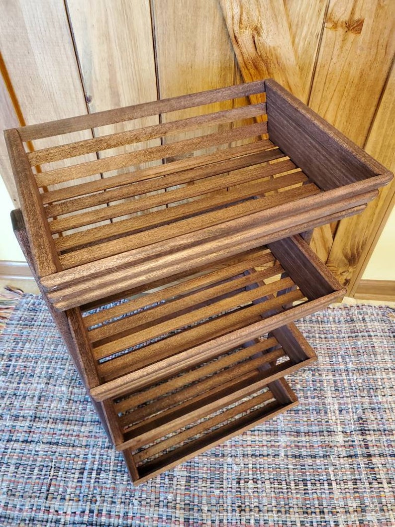 Kitchen Storage Wooden Basket Large 4 Tiered Jacobean Etsy