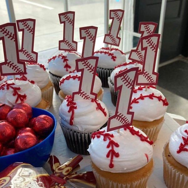 Baseball Sugar Cupcake Decorations Etsy