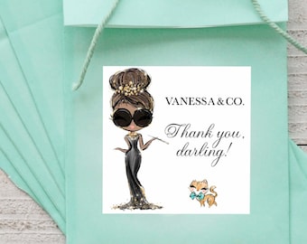 Breakfast at Tiffany’s Personalized Stickers. Bridal Shower Party Favor Labels. Bridal Shower Stickers. Thank You Darling Stickers.