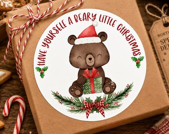 Beary Christmas Stickers, Holiday Envelope Labels, Gift Tags