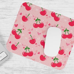 Cute Cherry Mouse Pad, Kawaii Desk Accessories, Office Decor, Gift for Her, Gamer Mousepad, Cherry Blossom Design