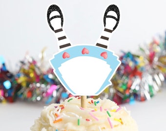 Wonderland Cupcake Toppers - Set of 12. Upside Down Alice. Down the Rabbit Hole. Wonderland Party. One-derland First Birthday Cupcakes.