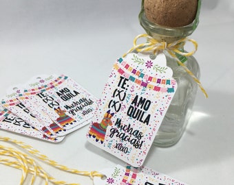 Tequila Favor Tags | Fiesta Party Favors. Tequila Labels. Mini Liquor Bottle Tags.