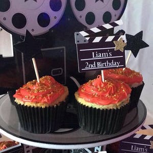Personalized Movie Clapperboard Cupcake Toppers. Hollywood Party Decor. Movie Night. Movie Theme. Hollywood Theme. image 4