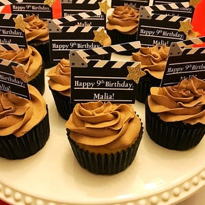 Personalized Movie Clapperboard Cupcake Toppers. Hollywood Party Decor. Movie Night. Movie Theme. Hollywood Theme. image 3