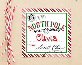 Personalized Christmas Gift Stickers. From Santa Stickers. Special Delivery Stickers. North Pole Delivery Labels.