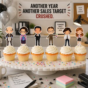 Office Inspired Cupcake Toppers - Set of 12. The Office Party Decorations. The Office Party Ideas. Bild 3
