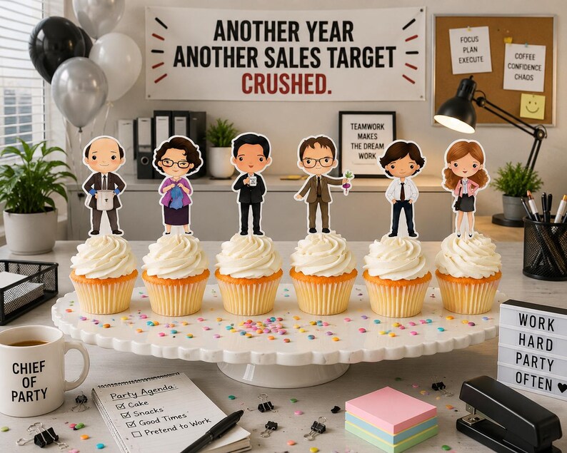 Office Inspired Cupcake Toppers - Set of 12. The Office Party Decorations. The Office Party Ideas. Bild 3