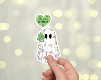 St Patrick’s Day Ghost Waterproof Vinyl Sticker - READY TO SHIP. Funny Stickers. Holiday Laptop Stickers.