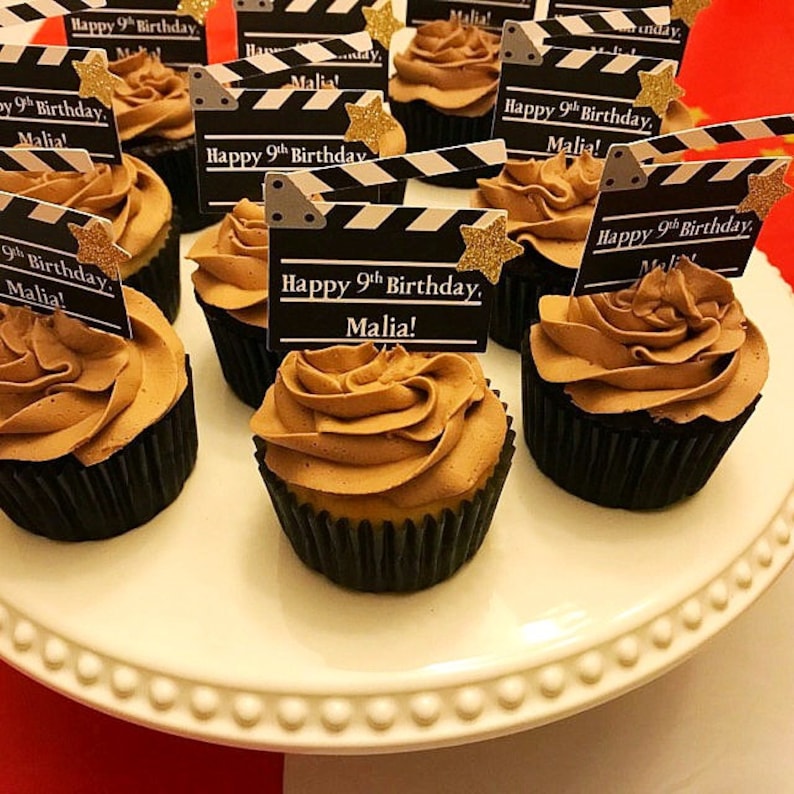 Personalized Movie Clapperboard Cupcake Toppers. Hollywood Party Decor. Movie Night. Movie Theme. Hollywood Theme. image 3