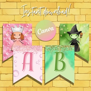 Editable Wicked Witch Birthday Banner Template. Oz Inspired Digital Decor. Girl Birthday Banner. Canva Banner Template.