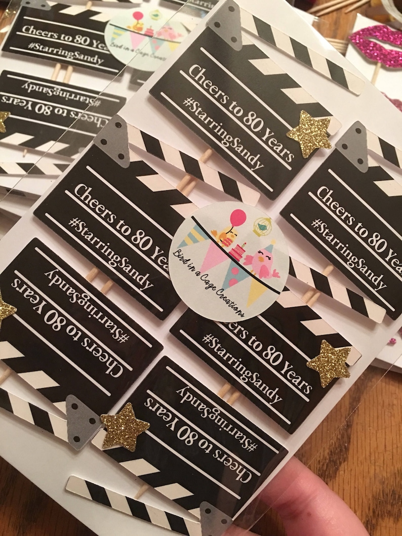 Personalized Movie Clapperboard Cupcake Toppers. Hollywood Party Decor. Movie Night. Movie Theme. Hollywood Theme. image 5