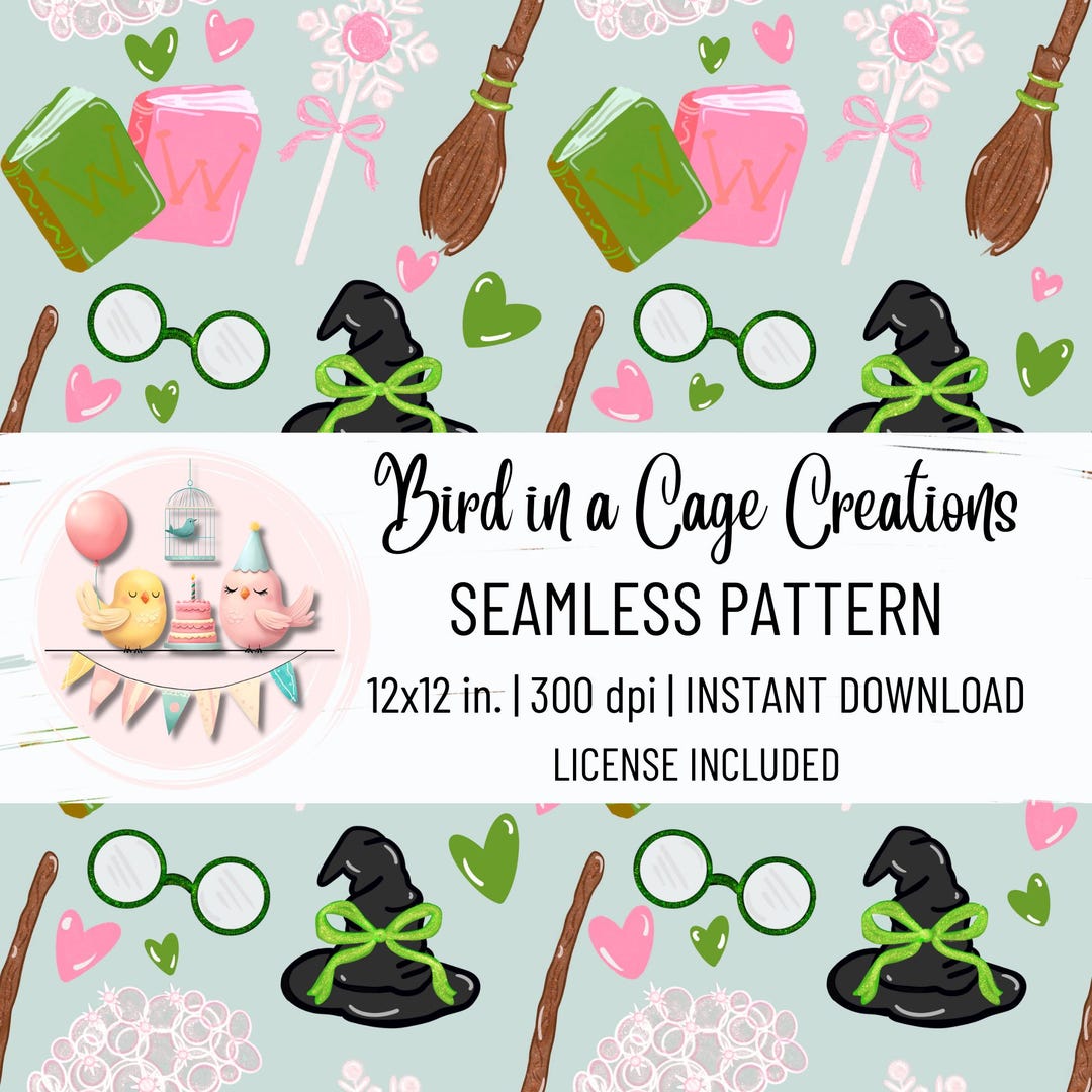 Wicked Witch Seamless Pattern 300 DPI PNG Download Cute Pink and Green ...