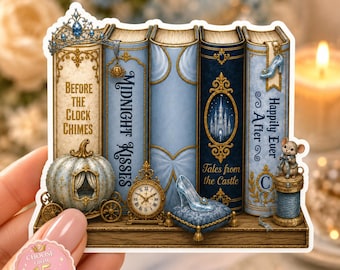 Cinderella Bookshelf Sticker, Princess Books Sticker, Fairy Tale Bookshelf Decal, Book Lover Gift, Reading Sticker, Laptop Sticker