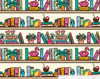Summer Bookshelf Seamless Pattern 300 DPI PNG Download for Digital Papers Vinyl Fabric Surface Design Bookish Book Lovers - License Included