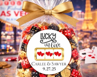 Lucky in Love Wedding Stickers, Vegas Party Favor Labels