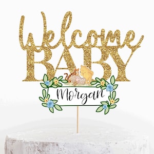PERSONALIZED Classic Pooh Bear Baby Shower Cake Topper.  Pooh Baby Shower Decorations. Gender Reveal Ideas. Classic Pooh Cake Topper.
