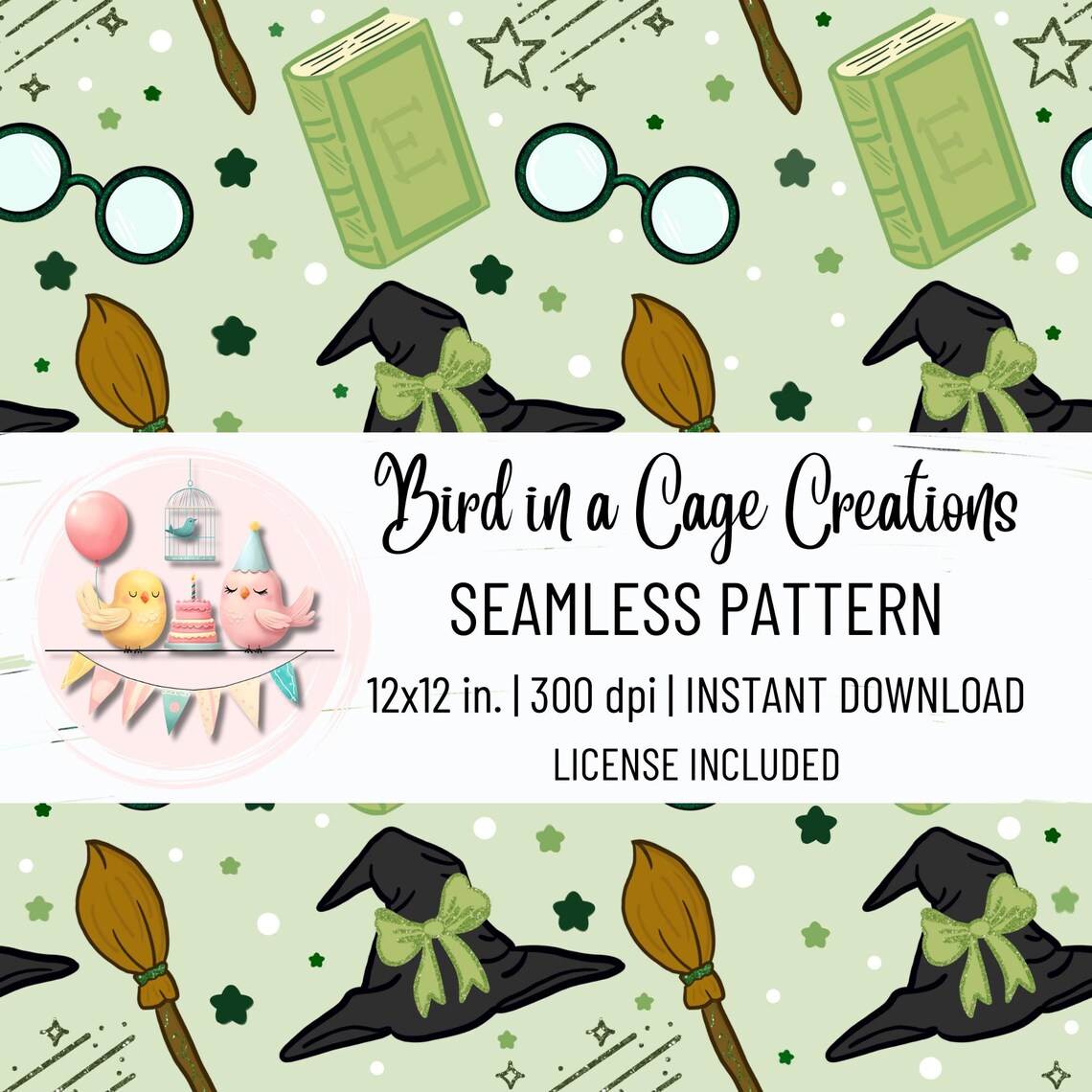 Green Witch Seamless Pattern 300 DPI PNG Download Cute Wicked Witch ...