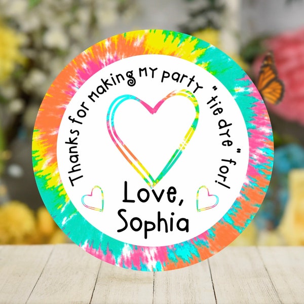 Tie Dye Stickers. Tie Dye Birthday Party. Party Favor Stickers. Personalized Thank You Stickers.