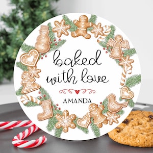 Baked with Love Stickers. Holiday Baking Labels. Christmas Cookie Stickers. Christmas Gift Labels.