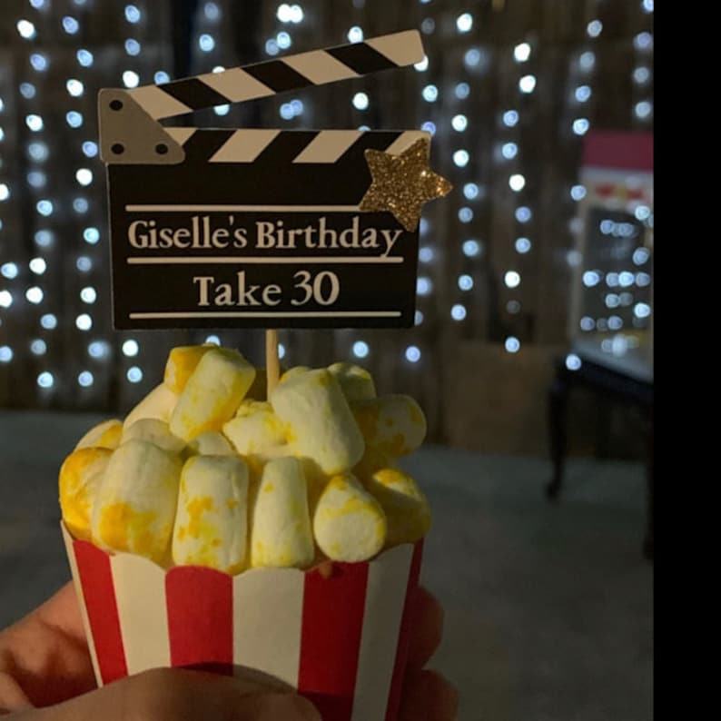 Personalized Movie Clapperboard Cupcake Toppers. Hollywood Party Decor. Movie Night. Movie Theme. Hollywood Theme. image 9