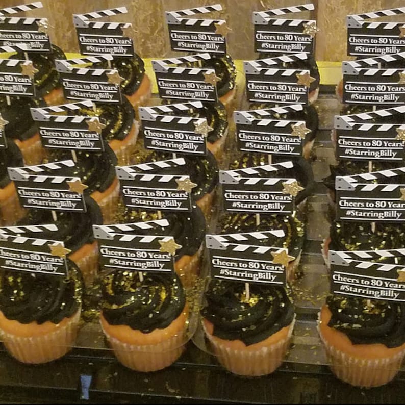 Personalized Movie Clapperboard Cupcake Toppers. Hollywood Party Decor. Movie Night. Movie Theme. Hollywood Theme. image 10