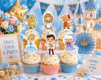 Cinderella Cupcake Toppers - Set of 12. Cinderella Birthday Decorations. Princess Party Theme. Princess Cupcake Toppers.