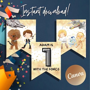 Editable Star Wars Inspired Birthday Banner Template. Star Ships Galaxy Digital Decor. Boy Birthday Banner. Canva Banner Template.