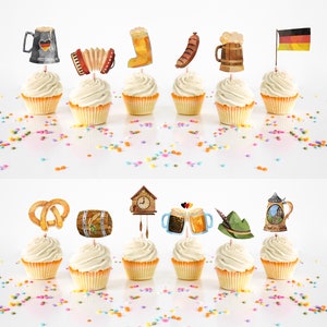 Oktoberfest Cupcake Toppers - Set of 12.