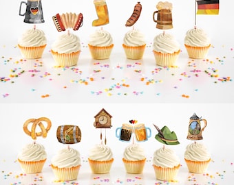 Oktoberfest Cupcake Toppers - Set of 12.