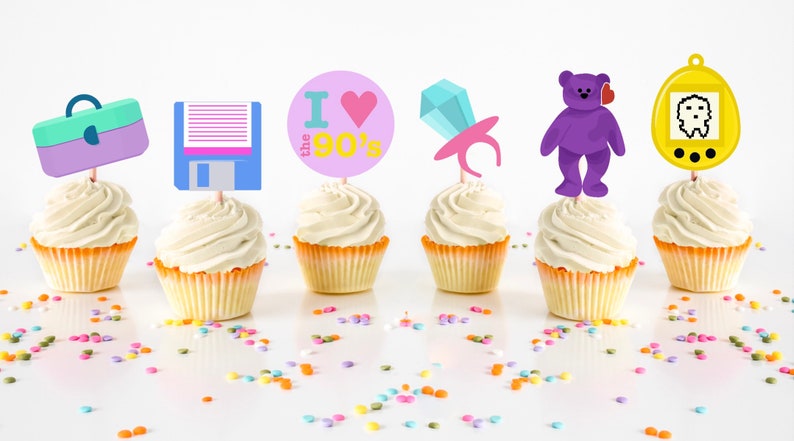 Set of 12 I Love the 90s. 90s Party Cupcake Toppers 1990s Decorations 90s Theme