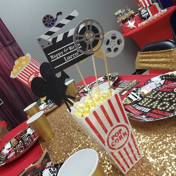 Movie Night Centerpiece Sticks Set of 5. Movie Night Decorations. Hollywood  Theme. Table Decorations. 