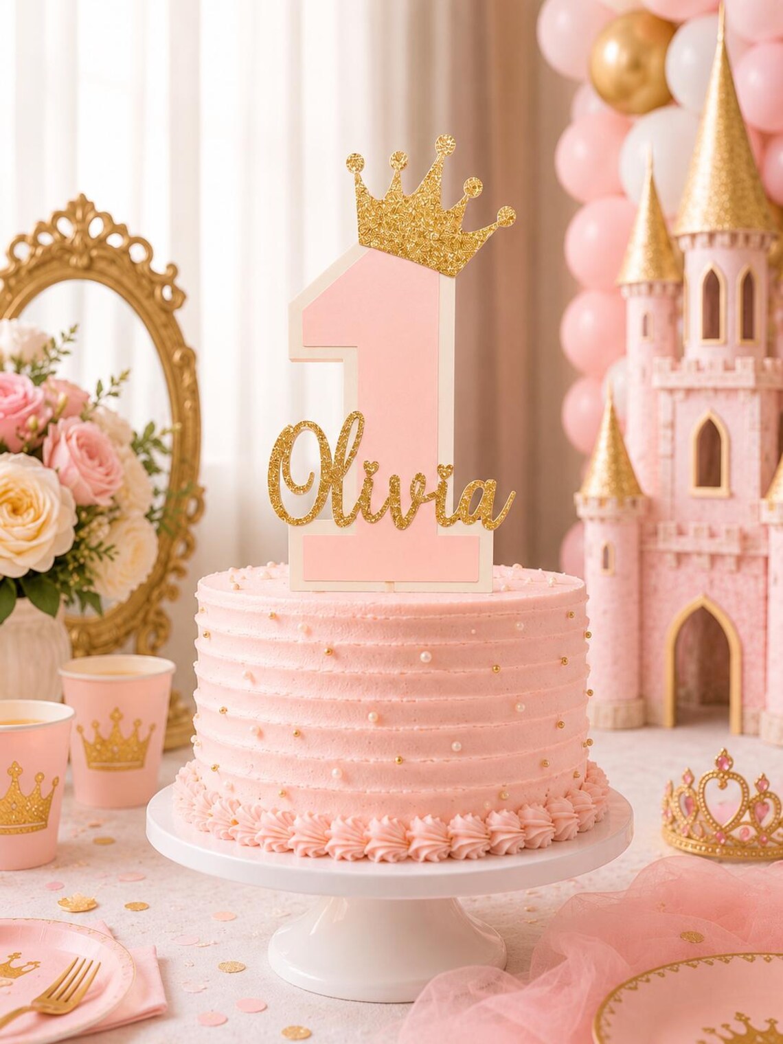Princess Cake Topper Personalized First Birthday Cake Topper Pink and ...
