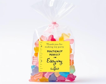 Poppins Party Favor Stickers. Mary Poppins Theme. Gift Stickers. Party Favors.