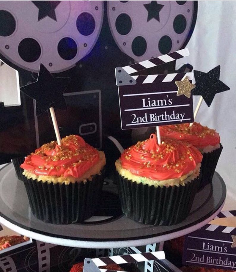 Personalized Movie Clapperboard Cupcake Toppers. Hollywood Party Decor. Movie Night. Movie Theme. Hollywood Theme. image 4