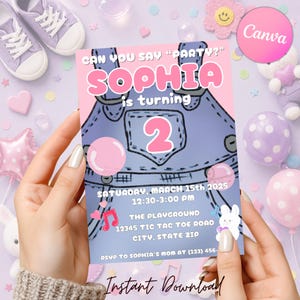 Editable Ms Rachel Inspired Birthday Invitation Template. Kids Party Digital Download. Canva Invitation Template.
