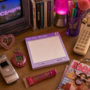 Millennial Y2K Away Message Post It Notes | Purple Retro Computer Window Sticky Notes | Fun Desk Accessory | 90s AIM Vibes Stationery