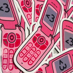 Pink Flip Phone Waterproof Vinyl Sticker. Millennial Sticker. 90s Nostalgia Sticker. Funny Vinyl Sticker.